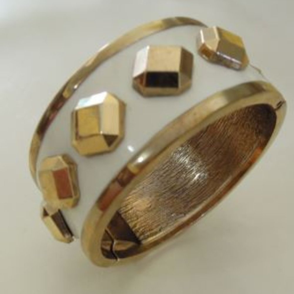 & Ann Taylor white & gold Studded Cuff Bracelet